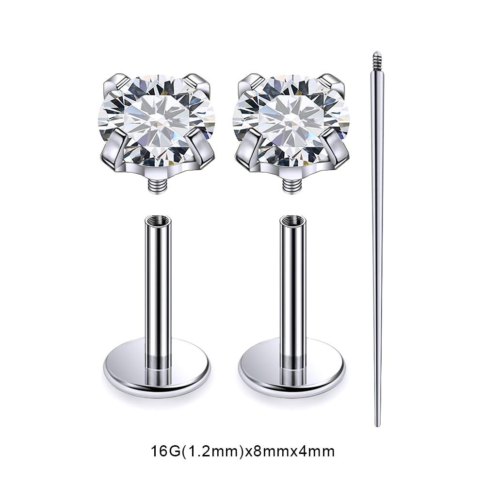 3 PCS ASTM-F136 G23 Titanium Steel Labret Lip Piercing Men Women Round CZ Crystal Ear Cartilage Helix Piercings 6/8/10MM
