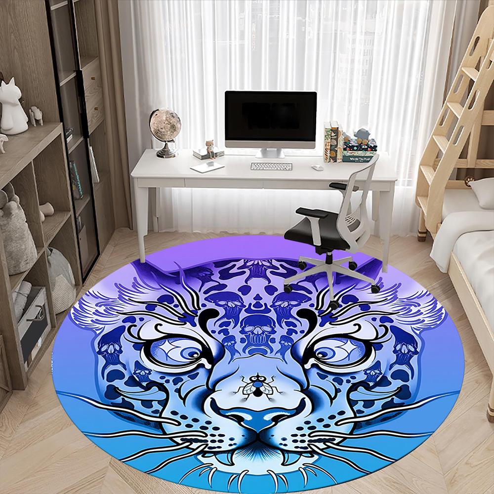1 Stück Tigerkopf Büro Runder Teppich, Innenmatte Geeignet Für Büro, Unter Bürostühlen Schlafzimmer Wohnzimmer Heimdekoration, Raumdeko