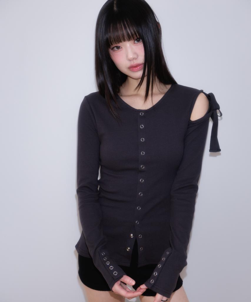 ROSEFRANTZ One Off-Shoulder Strap Long Sleeve [Charcoal]