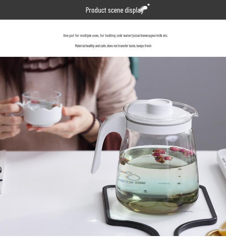 High Temperature Glass Pitcher Set: Nordic Iced Water, Fruit Teapot, Beer, and Cold Brew Pitcher with Scale.
