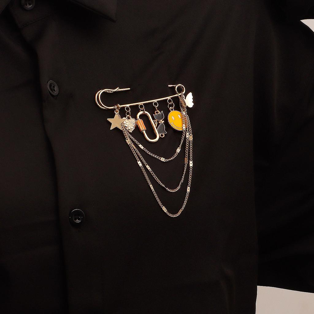 Multi-element yellow smiley face fringed pendant brooch accessories, punk temperament pendant