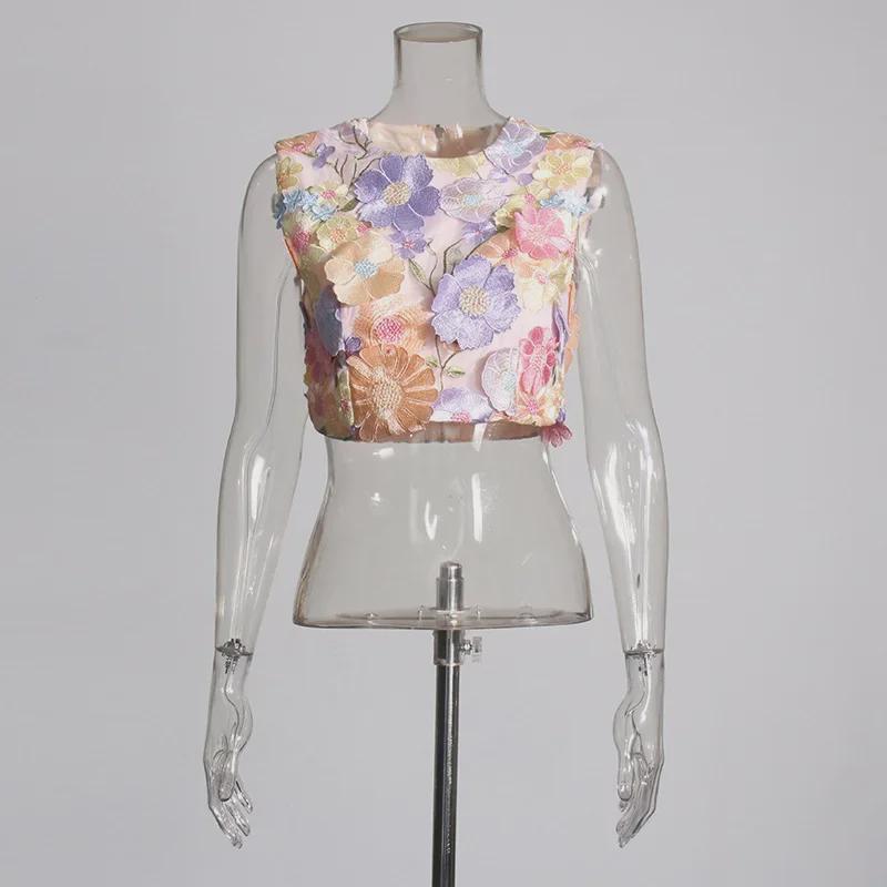 2025 Spring Retro Pastoral Embroidered Floral Sleeveless Top and High-Waist Skirt Set