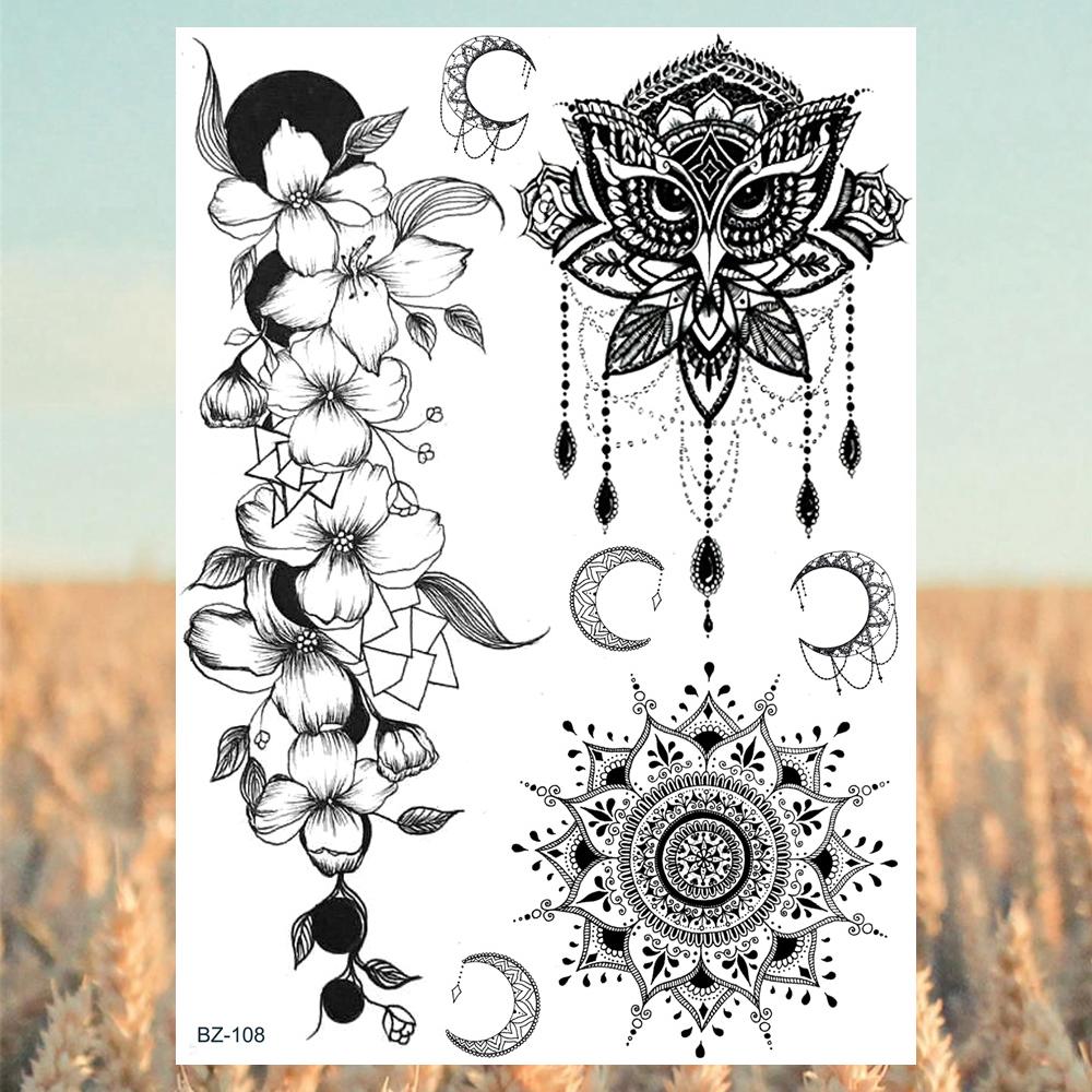 Lotus Henna Mandala Chest Temporary Tattoos For Women Underboob Adult Butterfly Turtle Lion Fake Tattoo Sexy Waterproof Tatoos
