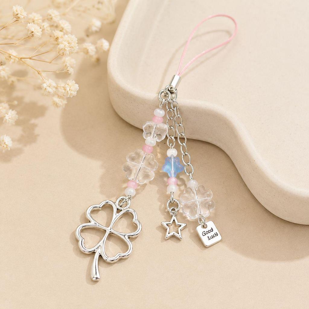 European-American Lucky Four-Leaf Clover & Star Keychain Pendant