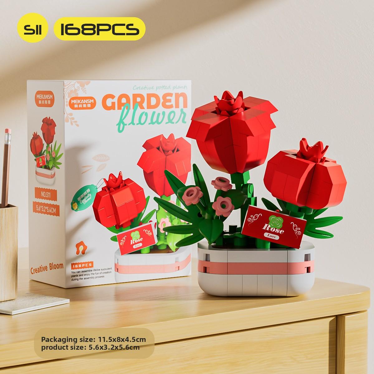 

Potted Plant Sunflower Kit Building Blocks For Home Decor And Fun Educational Rose Red