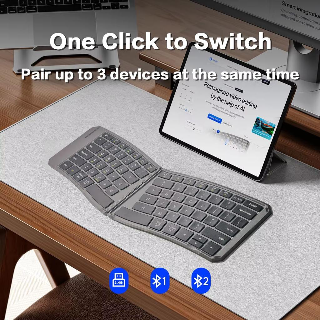 Ergonomic Foldable Bluetooth Keyboard,Split Compact Portable Keyboard for Business Travel,Folding Rechargeable Wireless Keyboard