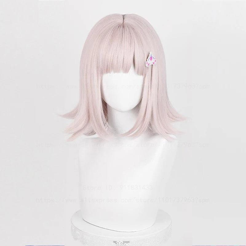 

Высококачественный парик для косплея Nanami ChiaKi, короткий серый, розовый, с термостойкими синтетическими волосами, для вечеринки в стиле аниме на Хэллоуин + шапочка для парика One Size