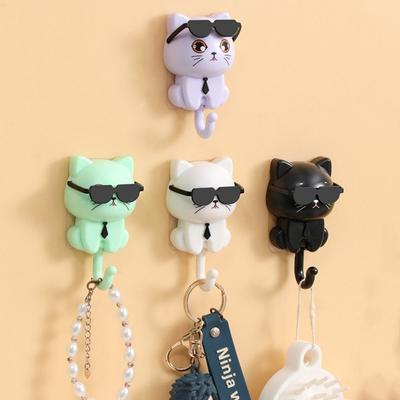 Funny Plastic Cartoon Cat Hooks Wall Hanging Decorative Sunglasses Cat Hooks Waterproof Key Hangers Bathroom