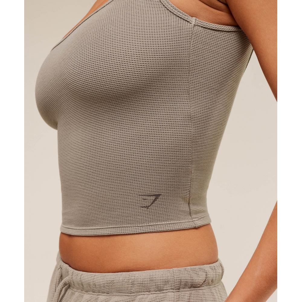 Gymshark Waffle Cropped Tank Lifestyle Brown B3b2g Nc0s