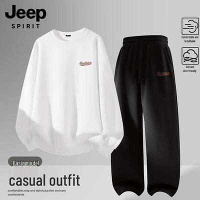 JEEP SPIRIT Men's Crew Neck Sweatshirt & Straight-Leg Casual Pants Set
