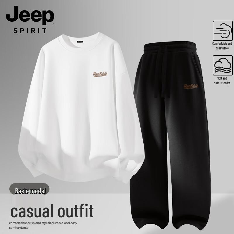 

JEEP SPIRIT Men s Crew Neck Sweatshirt & Straight-Leg Casual Pants Set M