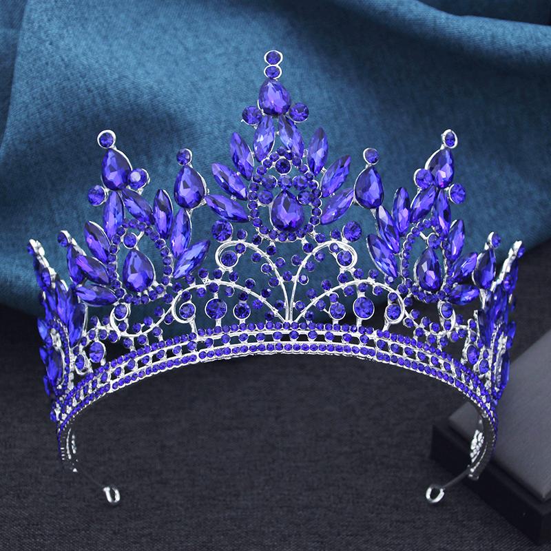 Luxury High Royal Queen Wedding Crown for Women Large Lime Green Crystal Banquet Tiaras Party Costume Hair Jewelry Accessories