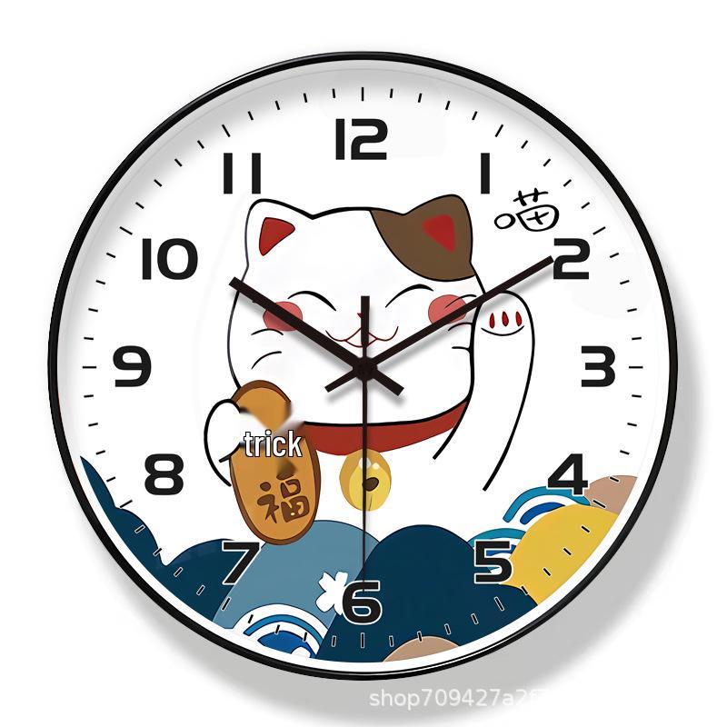 8-inch Lucky Cat Silent Wall Clock for Living Room Decoration