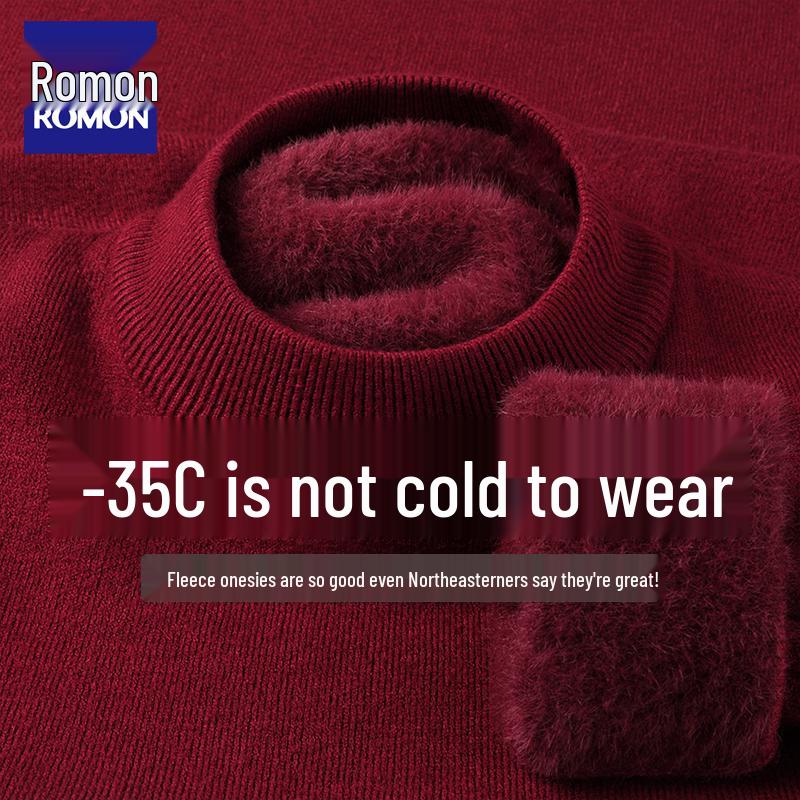 Men's 2024 Fleece-Lined Semi-High Neck Sweater - Warm, Thick Knit Winter Base Shirt