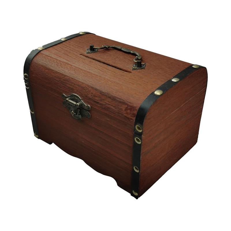 1 Set Vintage Treasure Storage Box Wooden Treasure Chest With Lock Piggy Bank Organizer Saving Box Case For Home Decoration