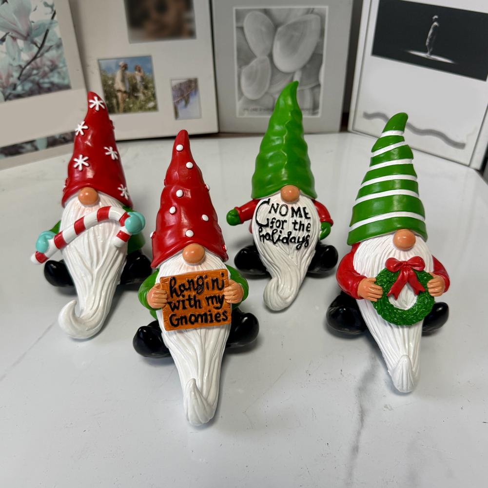Small Gnome Statue Whimsical Christmas Gnome Figurine Resin Statue Ornament for Home Office Decor Cartoon Sitting Faceless Dwarf