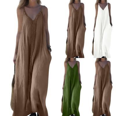 Women's Fashion Casual Solid Color Suspender Dress Loose Holiday Wind