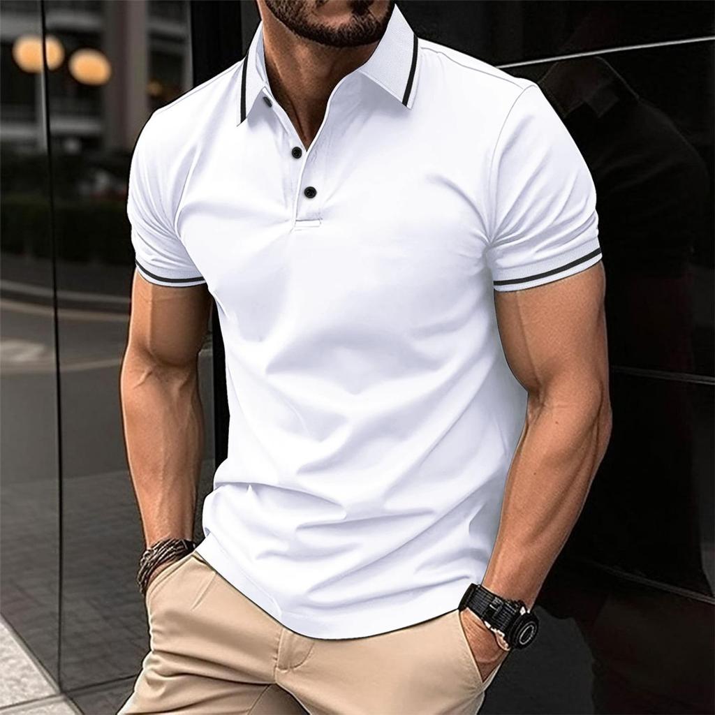 T-shirt Moda Estiva Uomo Bottoni Collo a Coste Polo Sportiva Top