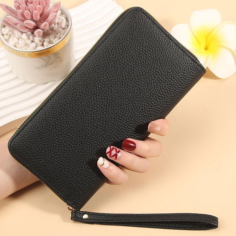 Long Macaron Zipper Wallet Women's Lychee Pattern Women's Multi-compartment Handbag