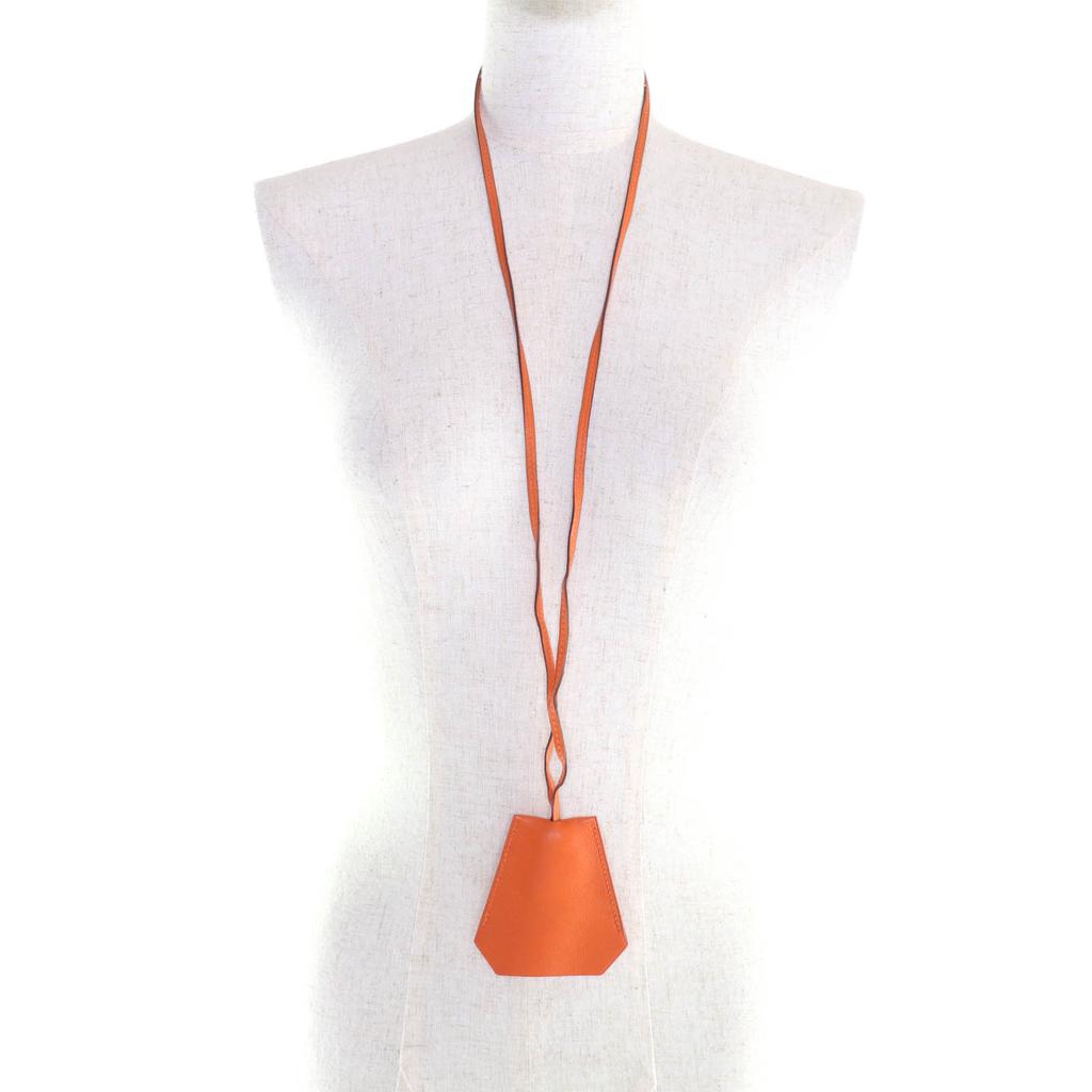 Great HERMES Necklace Margiela-era large clochette with key ring Orange leather Used