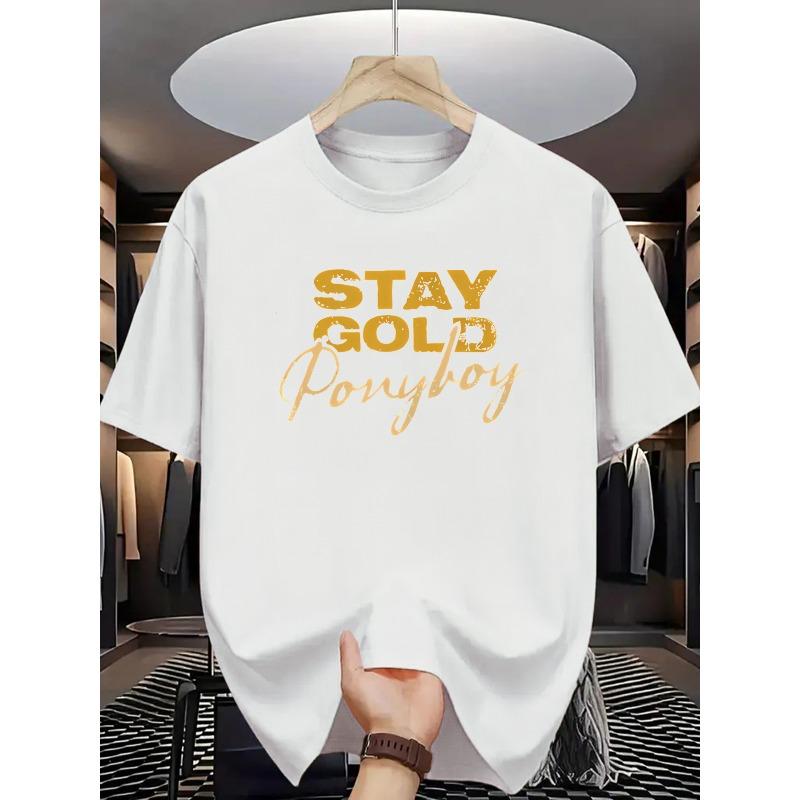 

European Size Stay Golden Ponyboy Printed Short Sleeve T-Shirt - The Iconic Ponyboy Curtis Design for Fans, Casual Round Neck Summer Tee S белый