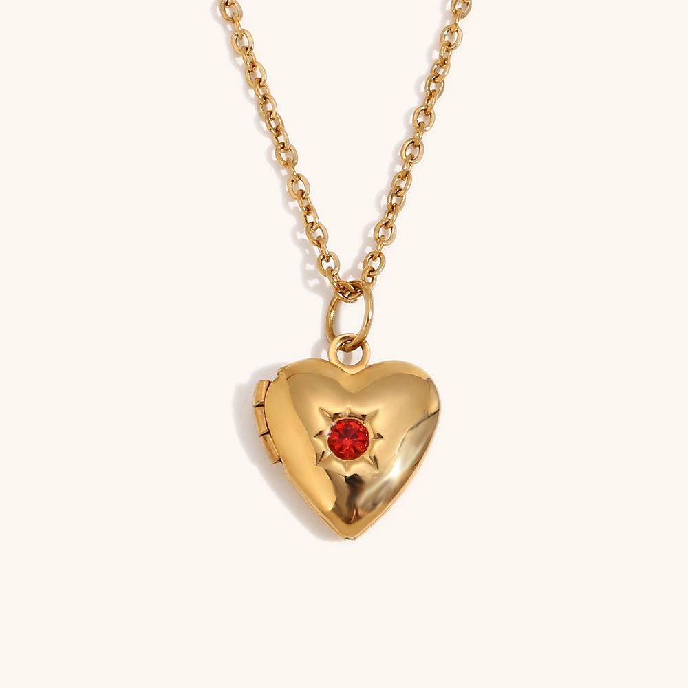 18K Gold Plated Heart-Shaped December Birthstone Photo Frame Necklace for Women