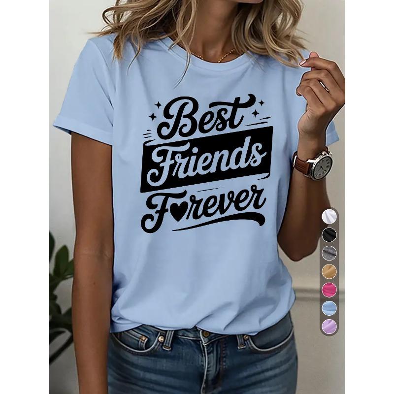 Women'S Casual Sports T-Shirt, Round Neck T-Shirt, Best Friends Forever, White Bestie Theme Fashion, Trendy Gift, Casual Bestie Outfit,