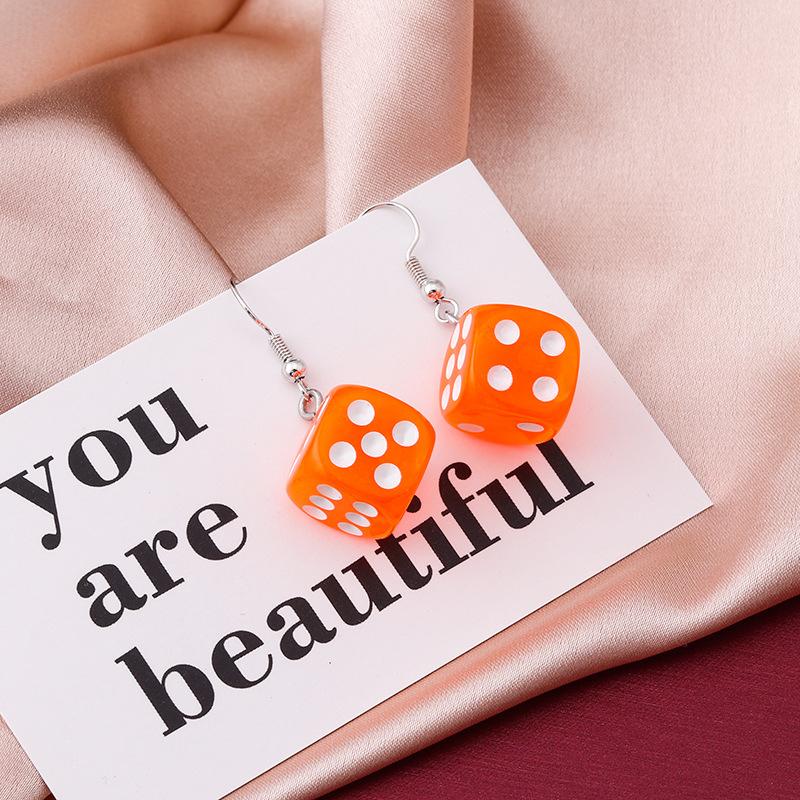 Handmade Cartoon 3D Resin Dice Drop Earring Tassel Casino Candy Color Personality Fun Zircon for Women Female Gift