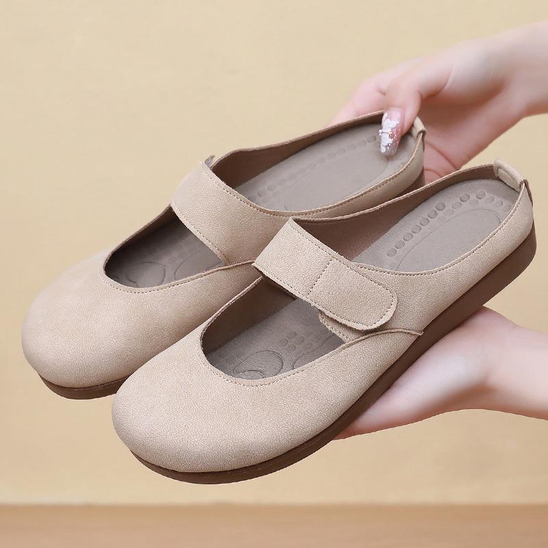 Spring new soft sole comfortable retro bag head half slippers women's shoes shoes one pedal single shoes