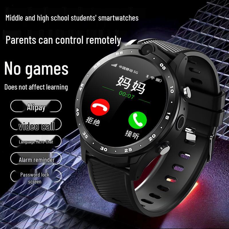 Android 5G Smartwatch with Round Dial, Insertable SIM, WiFi, Multifunctional, Black.