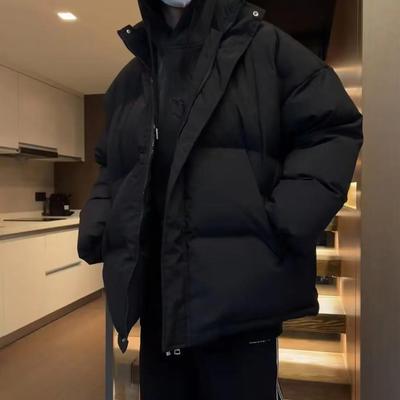 Men's 2023 Trendy Winter Stand Collar Cotton Coat - Loose Fit, Solid Color, High-Grade Design
