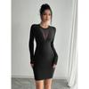 Damen Frühling und Sommer Gaze Spleißdesign Langarm Slim Kleid