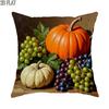 1pc 2D Flat Throw Pillow Covers Autumn Harvest Pumpkin Grapes Still Life Oil Painting Orange Green Purple Soft Velvet Washable Pattern Pillow Covers L