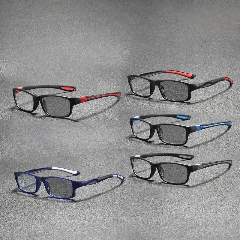 5pcs sports reading glasses Rectangular full-frame, photochromic, anti-blue light +300