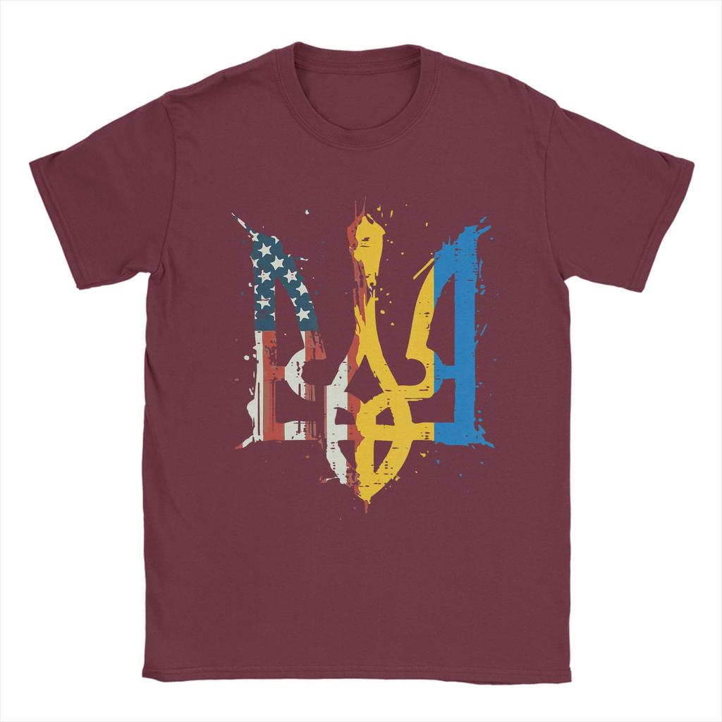 Ukraine America Flag Trident Ukrainian Tryzub TShirt Beach  Hip Hop TShirts Cotton ONeck Oversize Top Tees Y2K Retro Tshirt