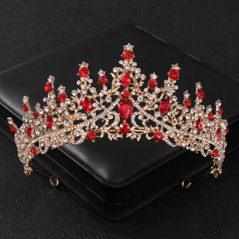 Baroque Red Crystal Tiaras and Crowns Prom Rhinestone Bridal Diadem Crown Taira for Women Wedding Hair Accessories Jewelry Crown