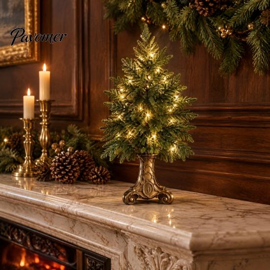 Reusable Holiday Table Decor Vintage Lighted Norfolk Pine Tree with Remote Control, Battery Operated Artificial Christmas Traditional Display