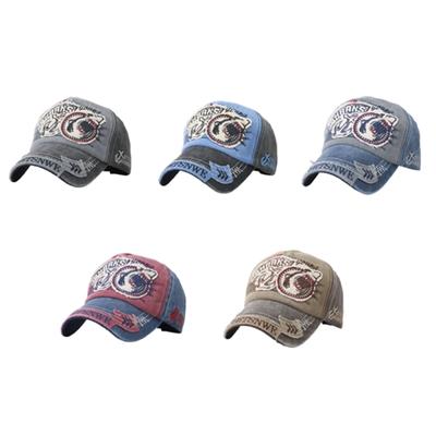 Water Scrubbing Jeans Baseball Cap With Embroidered Shark Design Adjustable Hat Circumference For Men And Women