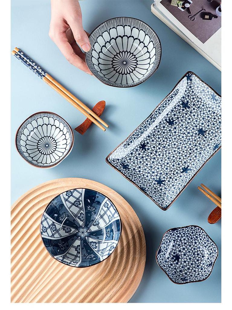 Porcelain Bowl & Plate Set - Blue & White Gift Set for Home, Creative Company Opening, Souvenir