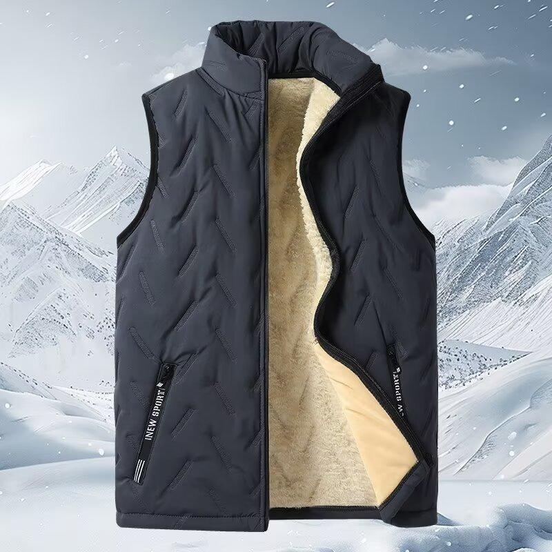 Autumn and winter lamb wool warm vest men's casual stand-up collar fleece jacket men's versatile loose vest men
