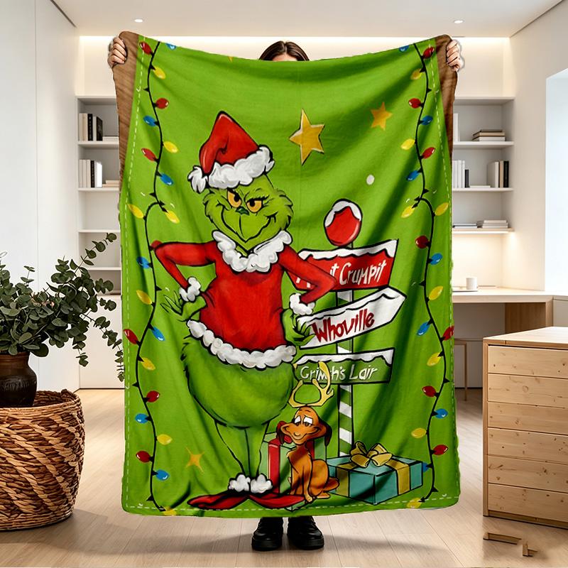 Couverture Imprimée Grinch - Douce & Confortable, pour Chambre à Coucher, Voyage, Canapé, Décoration de Maison - Cadeau d'Anniversaire Noël pour Ami