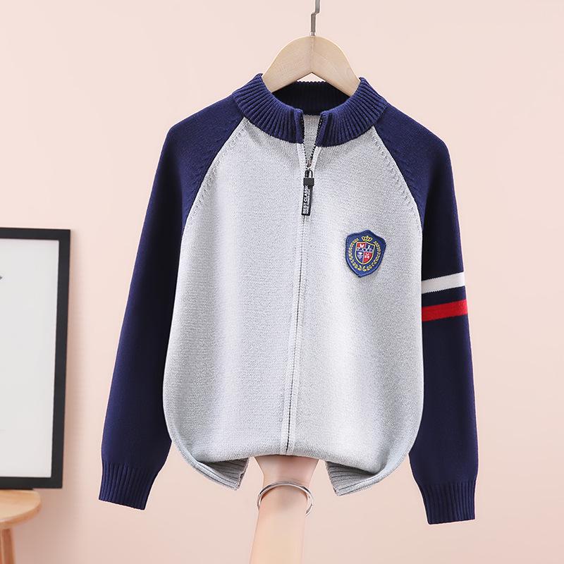 Jungen Baumwoll-Strickjacke mit Fleecefutter und Reißverschluss: Dickstrick für große Kinder, Herbst-/Winter-Oberbekleidung