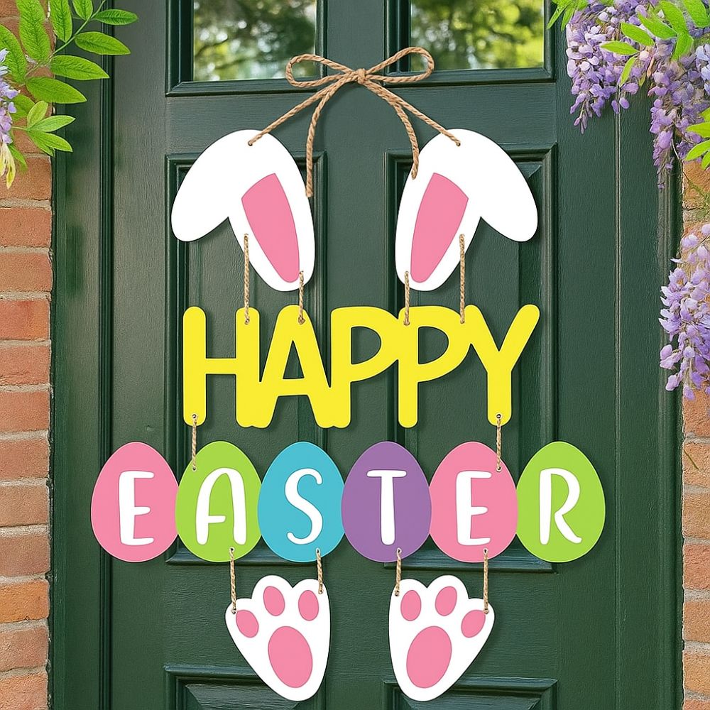 Photo Props Cartoon Easter Door Hanging Paper Colorful Bunny Egg Decoration Rabbit Handmade Easter Party Door Sign Party Favors