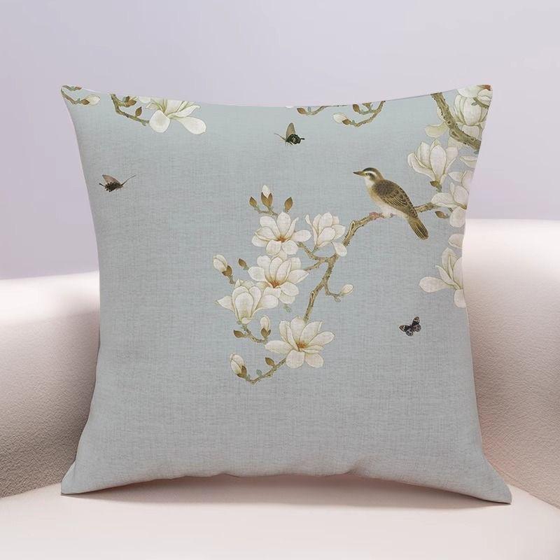 Antique Art Flower and Bird Picture Pillowcase Sofa Living Room Cushion Cover Car Office Throw Pillow Bedside Pillowcase