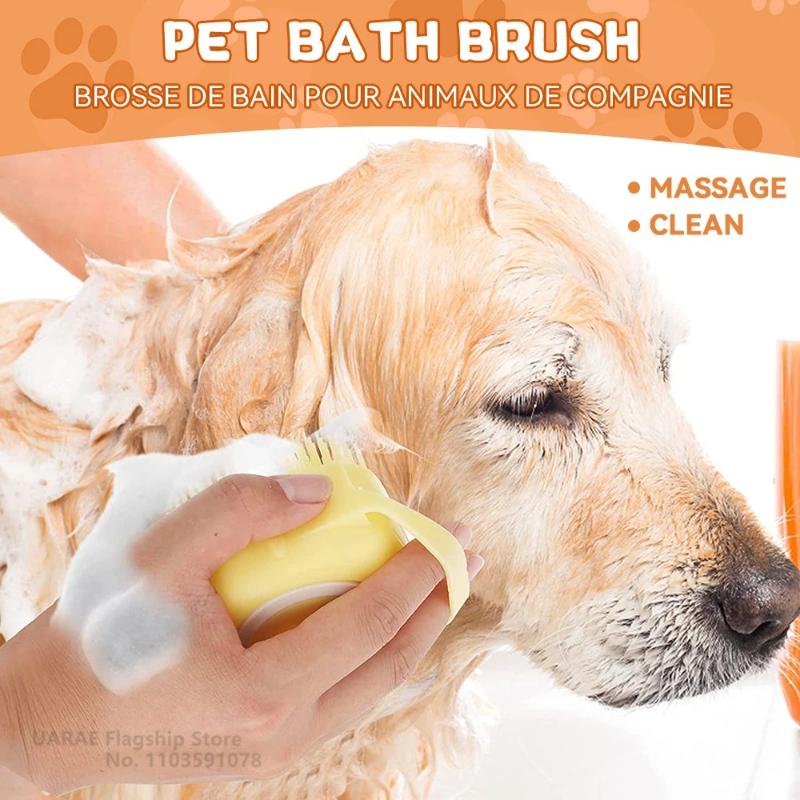 Silicone Pet Brush Head Comb Can Be Added with Liquid, Dog and Cat Bath Brush, Bathing Massage and Cleaning Brush Dog Grooming