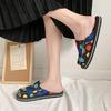 Flat-bottomed Baotou Slippers Women's Summer Large Size Canvas Sponge Cake Bottom Lightweight Outer Wear Ladies Slippers