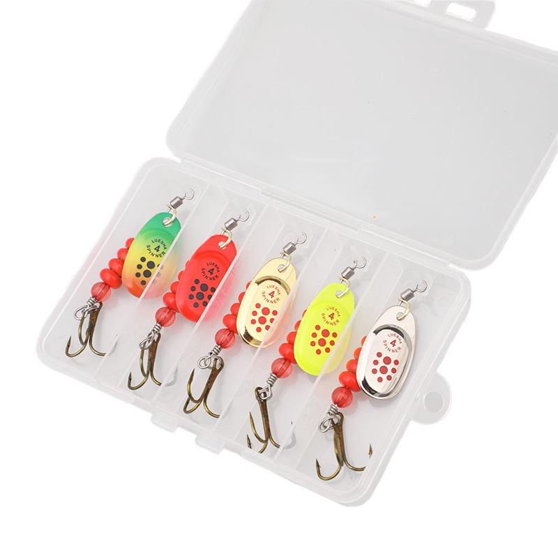 Source Factory 5Pcs Spinner Lure Set Metal Hard Bait Long Cast for Bass Salmon Catfish River Fishing