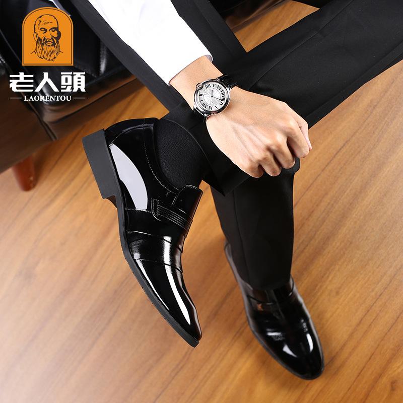 Old man pointed head leather shoes bright leather men's wedding leather shoes 2025 new spring and autumn business dress shoes fashion single shoes