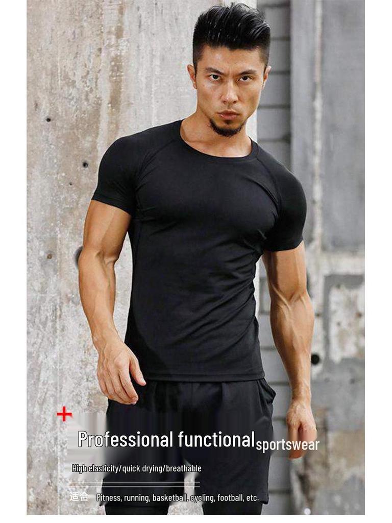 Herren Schnelltrocknendes Kompressions-Sportshirt mit kurzen Ärmeln