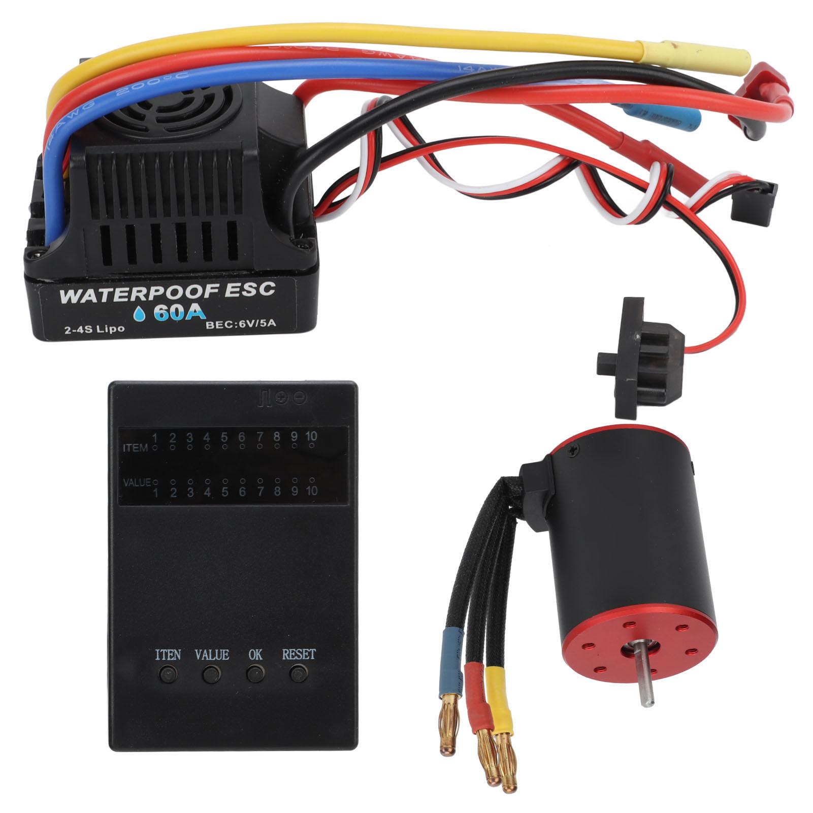 

60A Brushless ESC with Programming Card 2300kv Brushless Motor with 4mm Banana Plug Bracket for 1/10 1/8 RC Car Truck